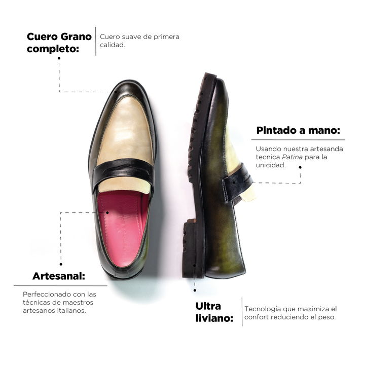 Mocasín Alessandro Verde - Blanco Suela Ultraliviana